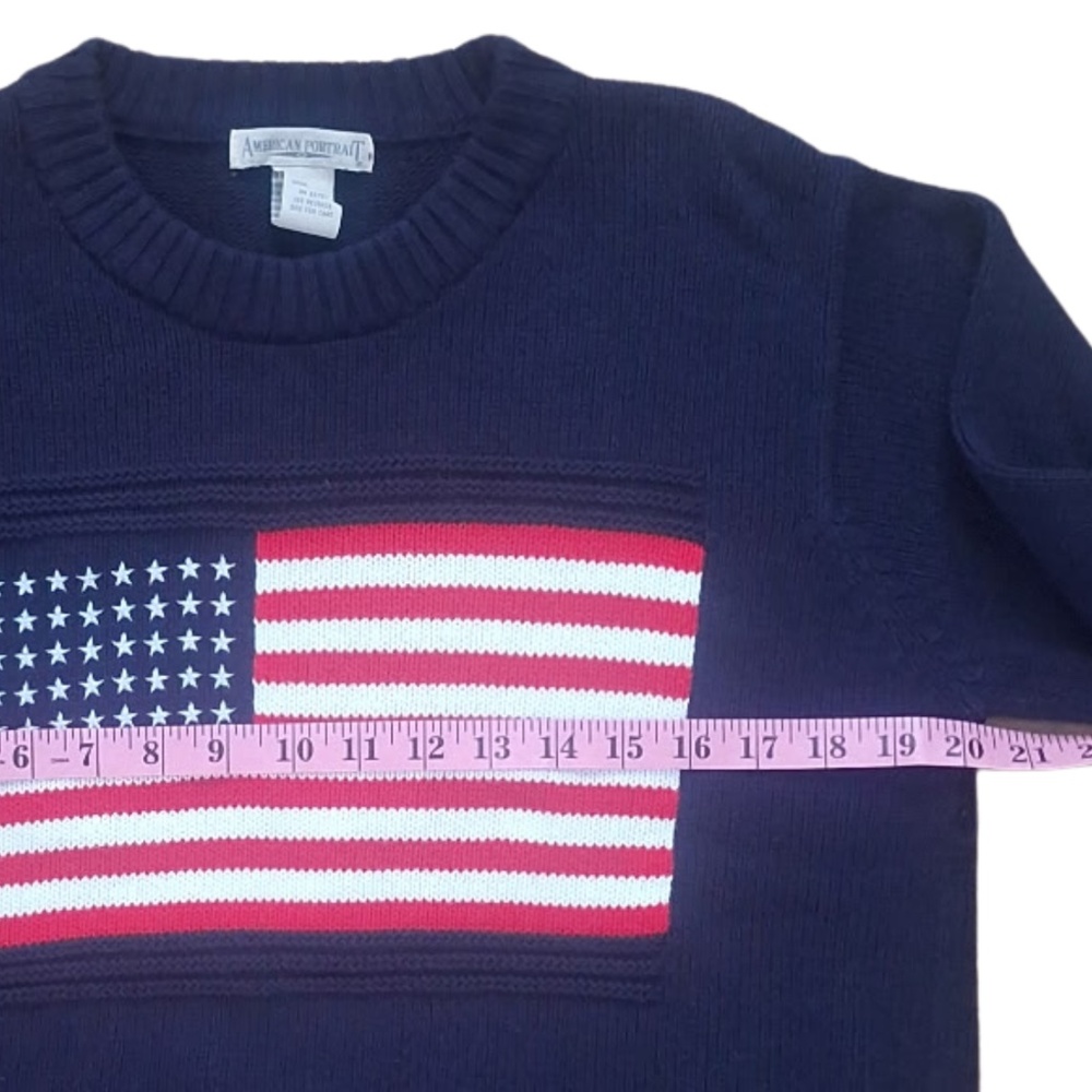 American Portrait USA Flag Retro Americana Knit Sweater Navy Blue Patriotic Sz M - Picture 6 of 8